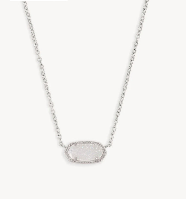 KENDRA SCOTT Boxed Elisa Silver Pendant Necklace in Iridescent Drusy 9608872186