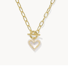 Load image into Gallery viewer, Kendra Scott-Ari Heart Gold Enamel Frame Link and Chain Necklace in Ivory Mother-of-Pearl 9608875616