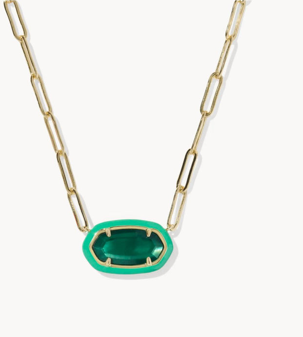 Kendra Scott-Elisa Enamel Frame Gold Paperclip Necklace in Emerald Illusion 9608880866