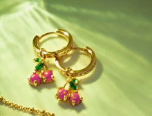 Load image into Gallery viewer, KENDRA SCOTT Cherry Gold Huggie Earrings in Berry Kyocera Opal 9608866471