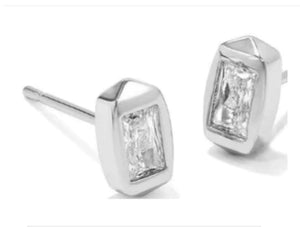 KENDRA SCOTT- Fern Rhodium Crystal Stud Earrings In White Crystal 9608861407