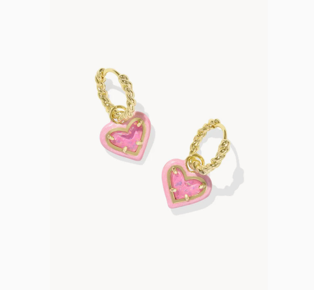 Kendra Scott-Ari Heart Gold Enamel Frame Huggie Earrings in Pink Iridescent Glitter Glass 9608875901