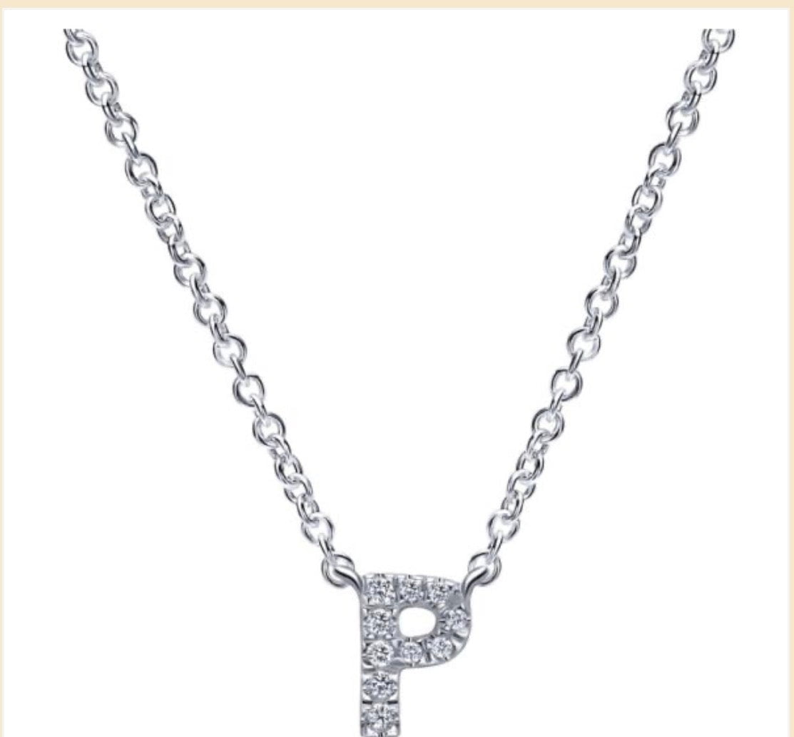 Gabriel & Co 14K White Gold  Diamond P Initial Pendant  Necklace NK4577P-W45JJ