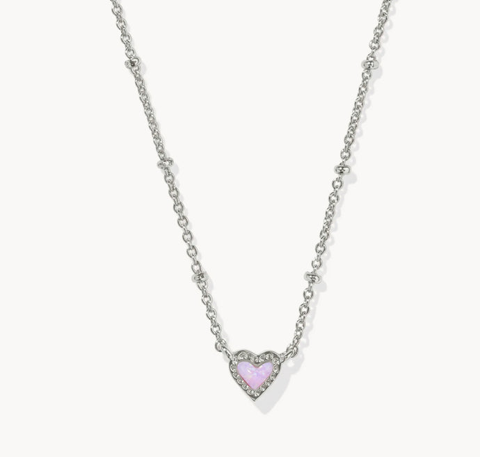 Kendra Scott-Mini Ari Heart Silver Metal Satellite Short Pendant Necklace in Bubblegum Pink Kyocera Opal 9608874846