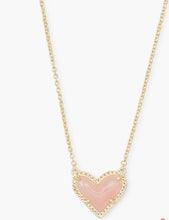 Load image into Gallery viewer, Kendra Scott-Ari Heart Gold Pendant Necklace in Rose Quartz 9608862442