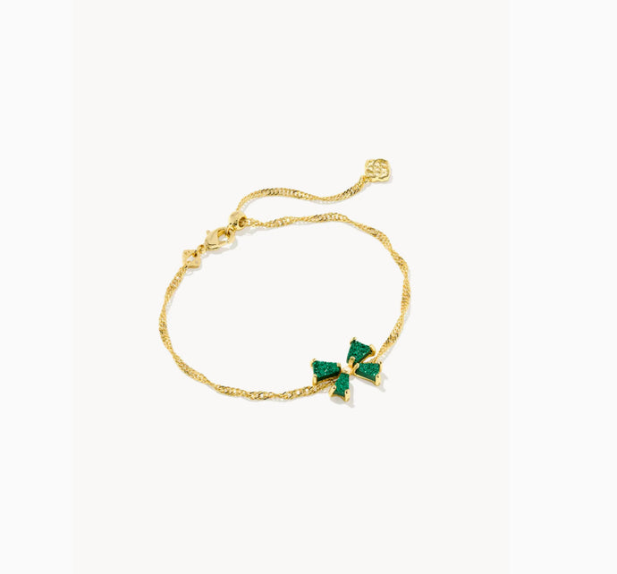 Kendra Scott-Blair Gold Bow Small Delicate Chain Bracelet in Bright Emerald  Drusy 9608875534