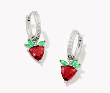 Load image into Gallery viewer, KENDRA SCOTT Strawberry Silver Huggie Earrings in Dark Pink Crystal 9608866915