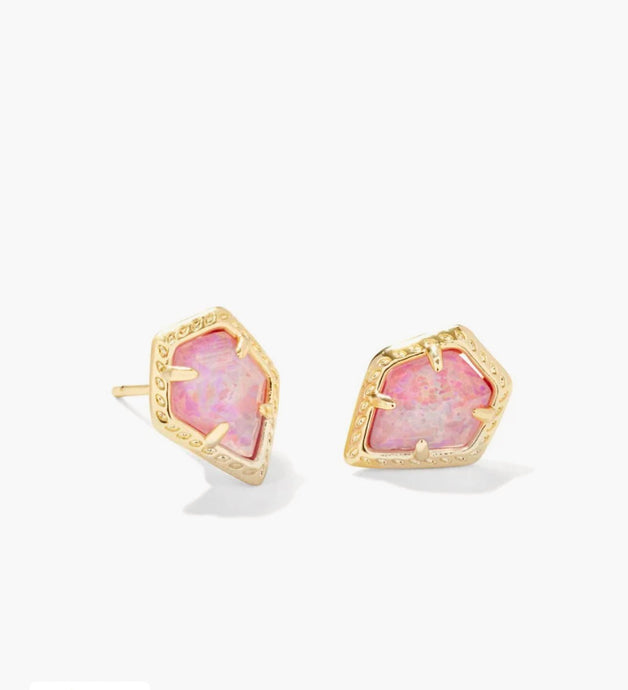 KENDRA SCOTT Framed Gold Tessa Stud Earrings in Luster Rose Pink Kyocera Opal 9608861538