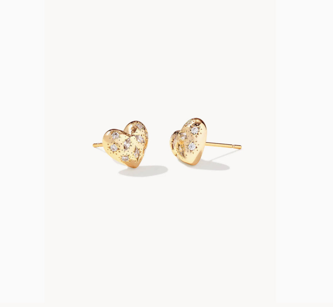 KENDRA SCOTT Holland Gold Heart Stud Earrings in White Crystal 9608863604