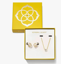 Load image into Gallery viewer, Kendra Scott-2-Piece Cailin Cubic Zirconia Pendant Necklace and Huggie Earrings Gift Set w/Lid 9608890949