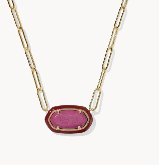 Kendra Scott-Elisa Enamel Frame Gold Paperclip Necklace in Maroon Magnesite 9608880319