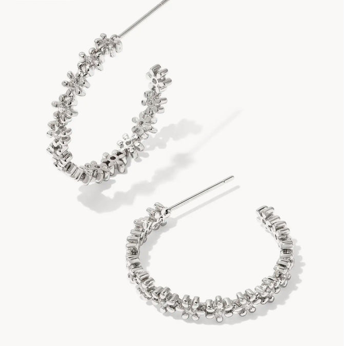 KENDRA SCOTT Nydia Silver Hoop Earrings in White Crystal 9608864311