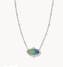 Load image into Gallery viewer, KENDRA SCOTT Elisa Silver Petal Framed Short Pendant Necklace in Aqua Ombre Drusy 9608864143