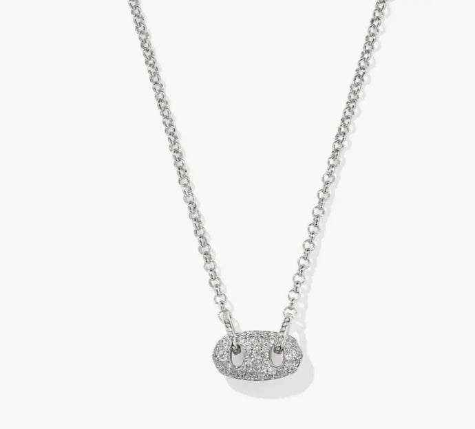 Kendra Scott-Bailey Silver Metal Pave Short Pendant Necklace in White Crystal 9608869380