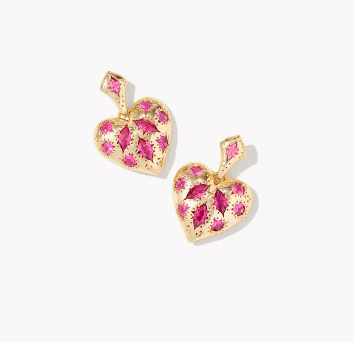 KENDRA SCOTT Holland Gold Heart Drop Earrings in Pink Crystal 9608875080