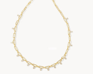 Kendra Scott-Lindy Gold Crystal Chain Necklace in White Crystal 9608862147