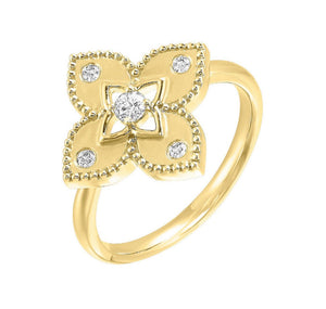 14k YG Diamond Flower Matte Finish Ring RG11677-4YC