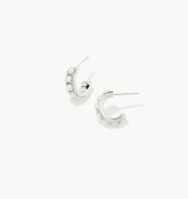 KENDRA SCOTT Krista Silver Huggie Earrings in White Pearl 9608870564