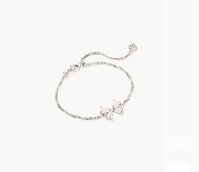 KENDRA SCOTT Blair Silver Bow Small Delicate Chain Bracelet in Iridescent Drusy 9608875759