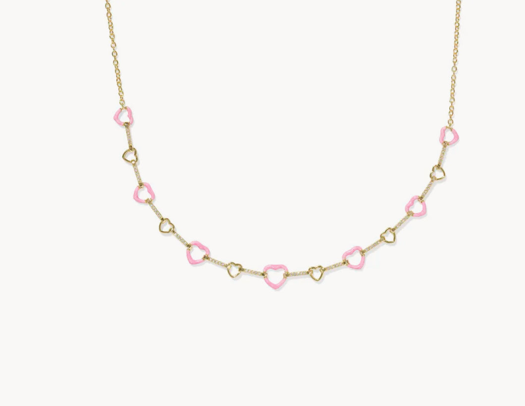 Kendra Scott-Haisley Heart Gold Strand Necklace in Pink Pearlescent Enamel 9608865053