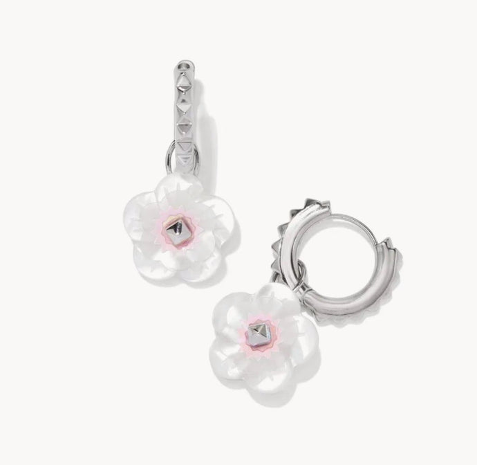 Kendra Scott-Deliah Convertible Silver Metal Huggie Earrings in Iridescent Pink White Mix 9608864355