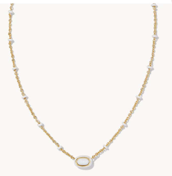 KENDRA SCOTT Mini Elisa Gold Enamel Frame Short Pendant Necklace in White MOP 9608866392