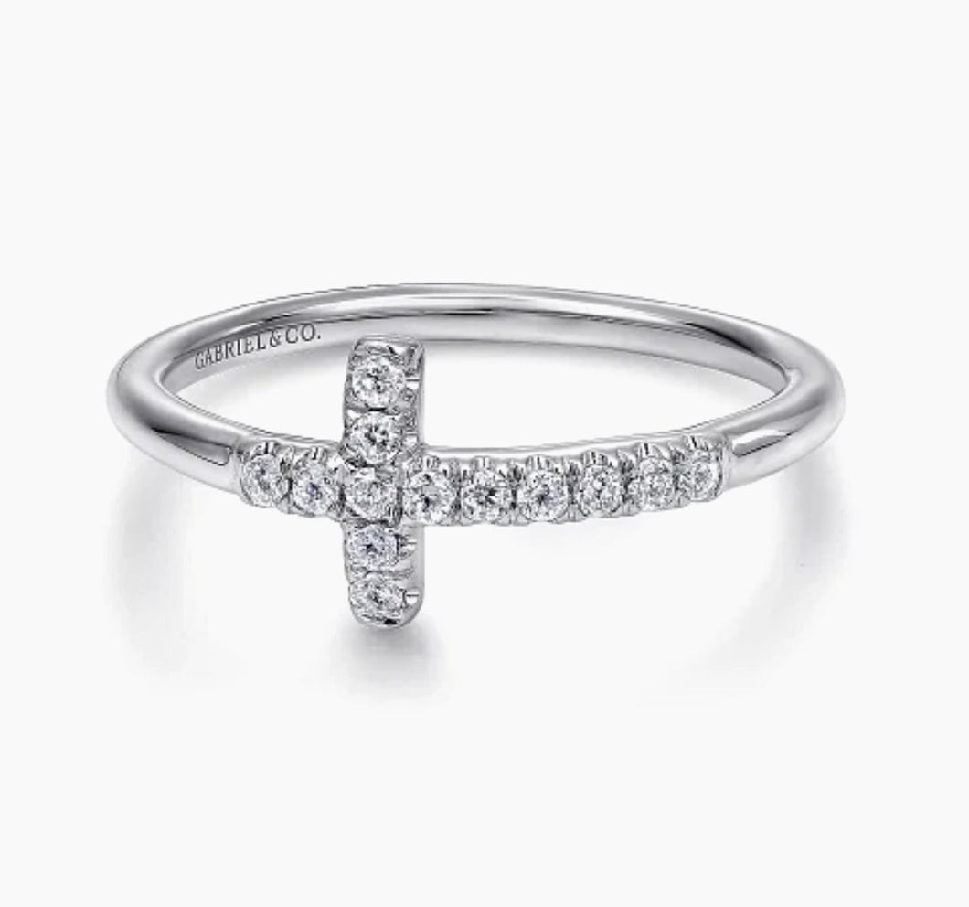 GABRIEL&Co-14K White Gold Sideways Diamond Cross Ring
LR50221W45JJ