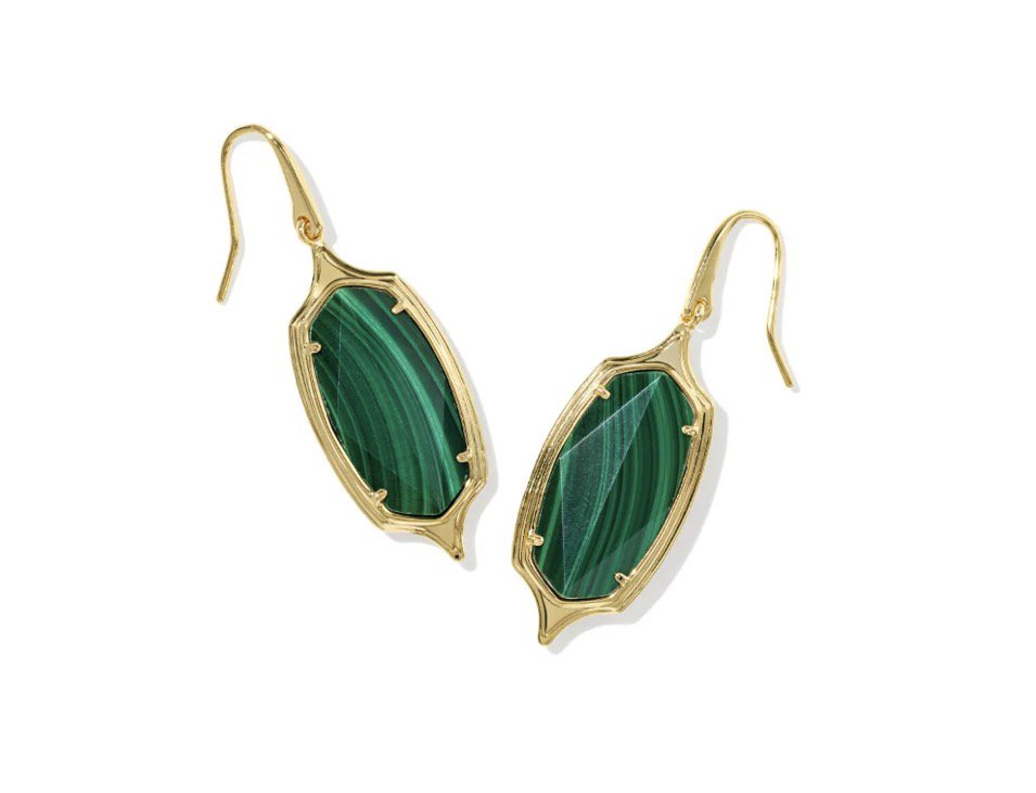 KENDRA SCOTT Dani step frame drop earrings gold green malachite 9608806781