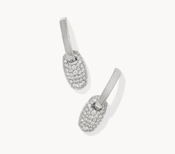 Kendra Scott-Bailey Silver Metal Pave Huggie Earrings in White Crystal 9608869751