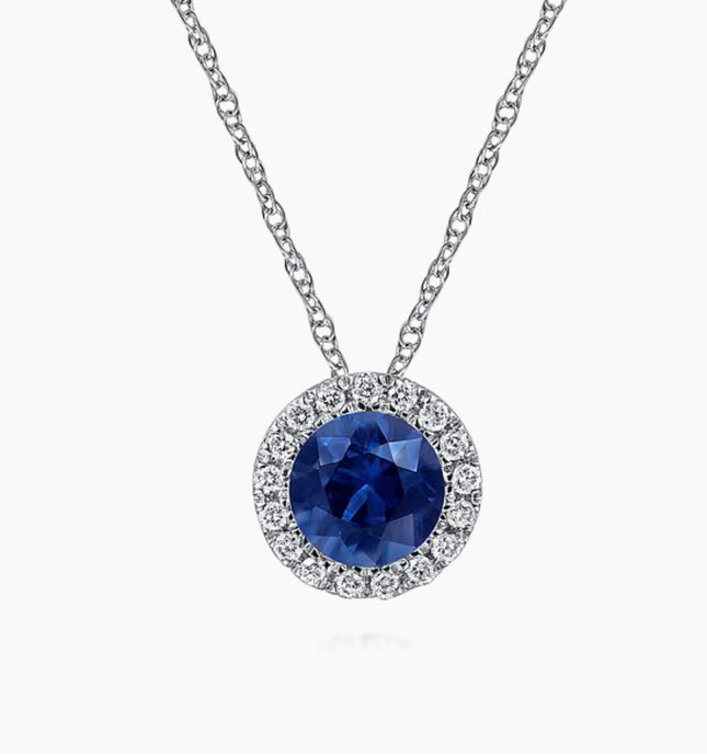 GABRIEL &CO-14K White Gold Sapphire and Diamond Halo Pendant Necklace
NK2824W45SA