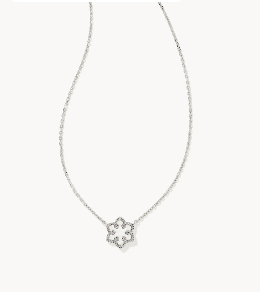 KENDRA SCOTT Snowflake Silver Short Pendant Necklace in White Kyocera Opal 9608875503