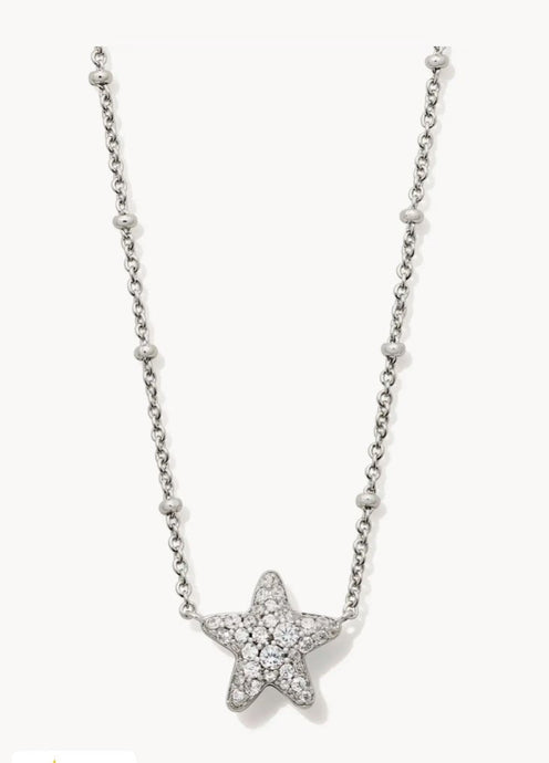 Kendra Scott-Jae Silver Star Pave Short Pendant Necklace in White Crystal 9608866881