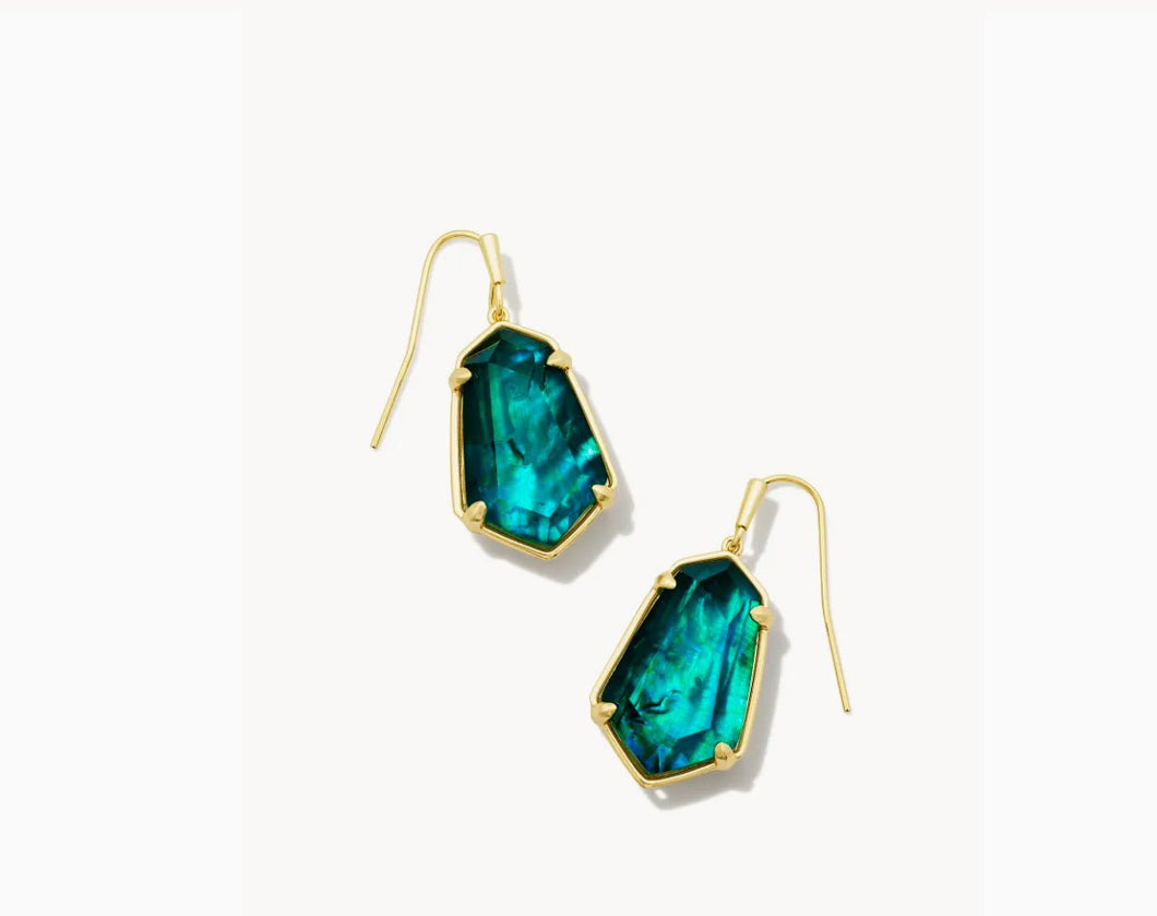 Kendra Scott-Alexandria Gold Drop Earrings in Teal Green Illusion 9608856370
