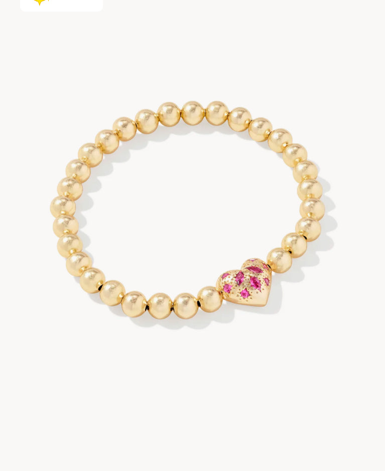 KENDRA SCOTT Holland Gold Heart Stretch Bracelet in Pink Crystal 9608875276