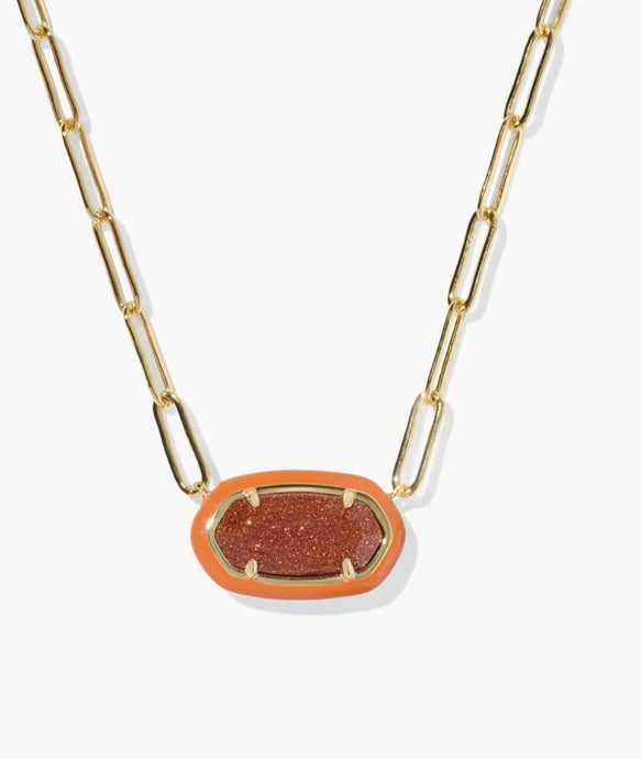 Kendra Scott-Elisa Enamel Frame Gold Paperclip Necklace in Orange Goldstone 9608887449