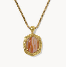 Load image into Gallery viewer, Kendra Scott-Tiger Striped Daphne Vintage Gold Small Long Pendant Necklace in Orange Banded Agate 9608805505