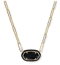 Load image into Gallery viewer, Kendra Scott-Elisa Enamel Frame Gold Paperclip Necklace in Black Agate 9608880363