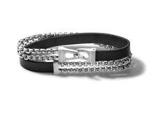 Load image into Gallery viewer, Bulova Men&#39;s Classic Double Chain Black Leather Bracelet J96B015L