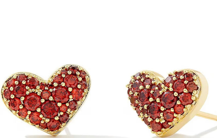 KENDRA SCOTT Ari Gold Pave Crystal Heart Earrings in Red Crystal 9608862611