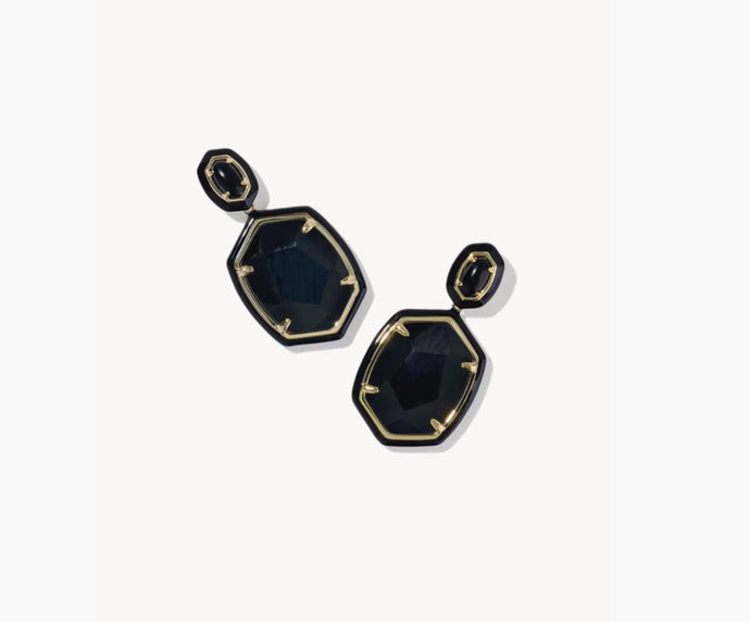 Kendra Scott-Daphne Enamel Frame Gold Drop Earrings in Black Agate 9608876027