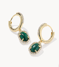 Load image into Gallery viewer, Kendra Scott-Daphne Gold Crystal Frame Huggie Earrings in Green Malachite 9608890552