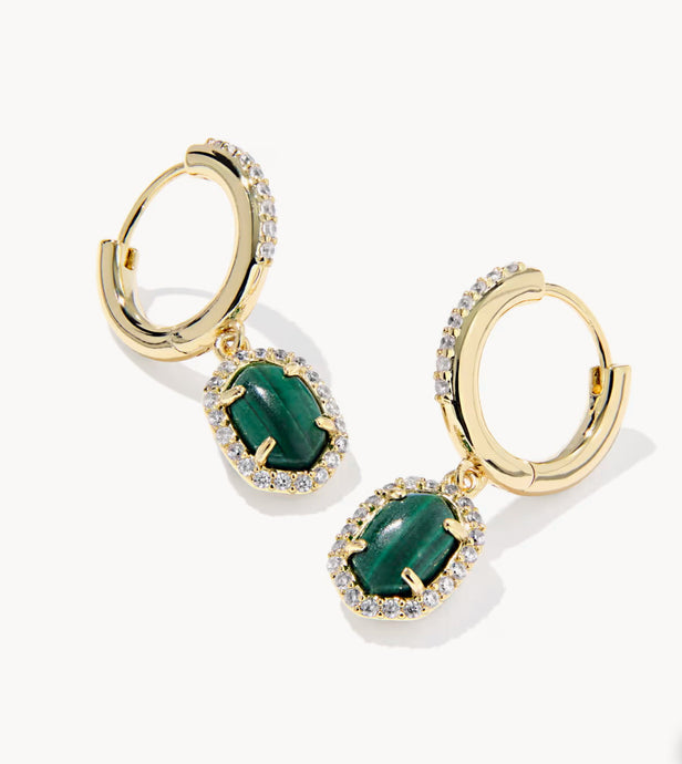 Kendra Scott-Daphne Gold Crystal Frame Huggie Earrings in Green Malachite 9608890552