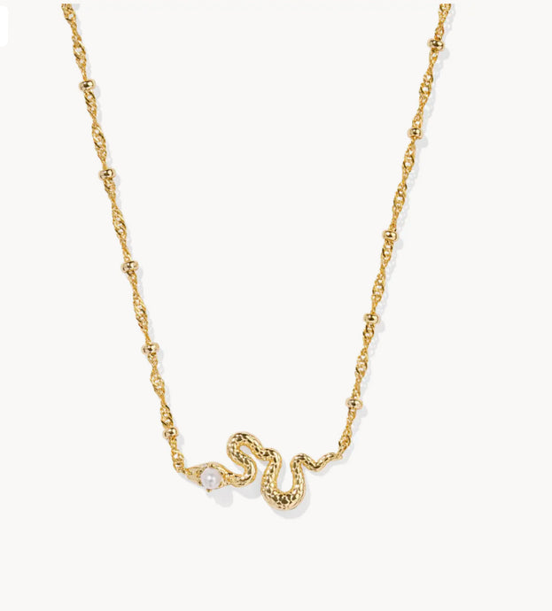 Kendra Scott-Lyle Gold Metal Snake Short Pendant Necklace in White Pearl 9608867737