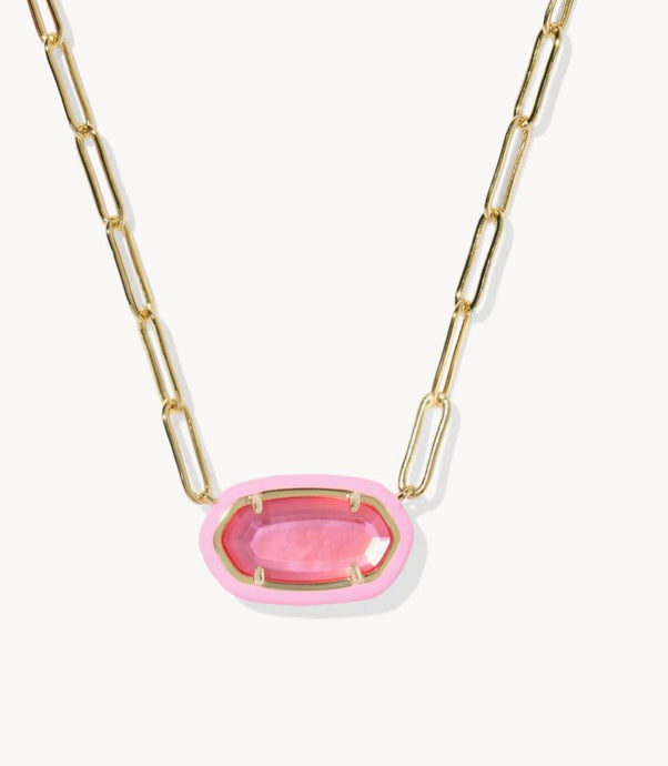 Kendra Scott-Elisa Enamel Frame Gold Paperclip Necklace in Bright Pink Illusion 9608880116