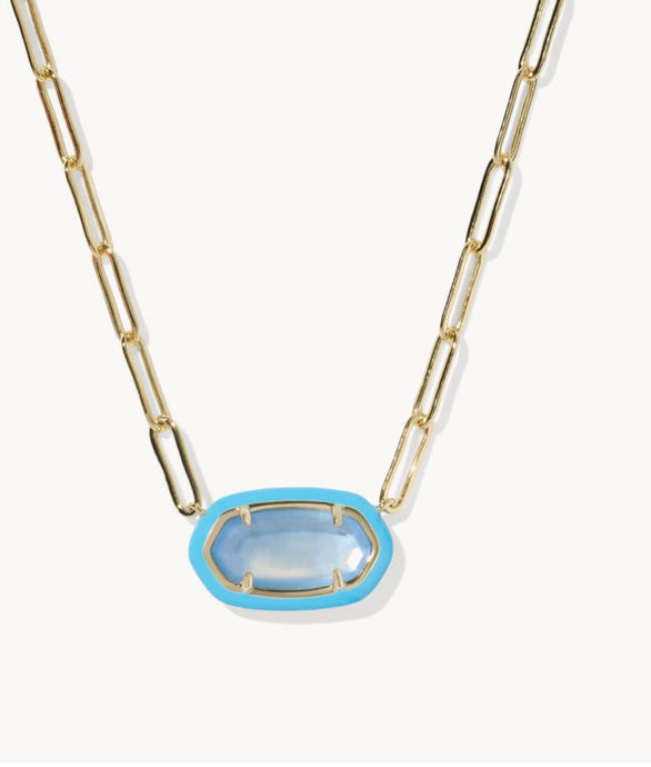 Kendra Scott-Elisa Enamel Frame Gold Paperclip Necklace in Periwinkle Illusion 9608880824