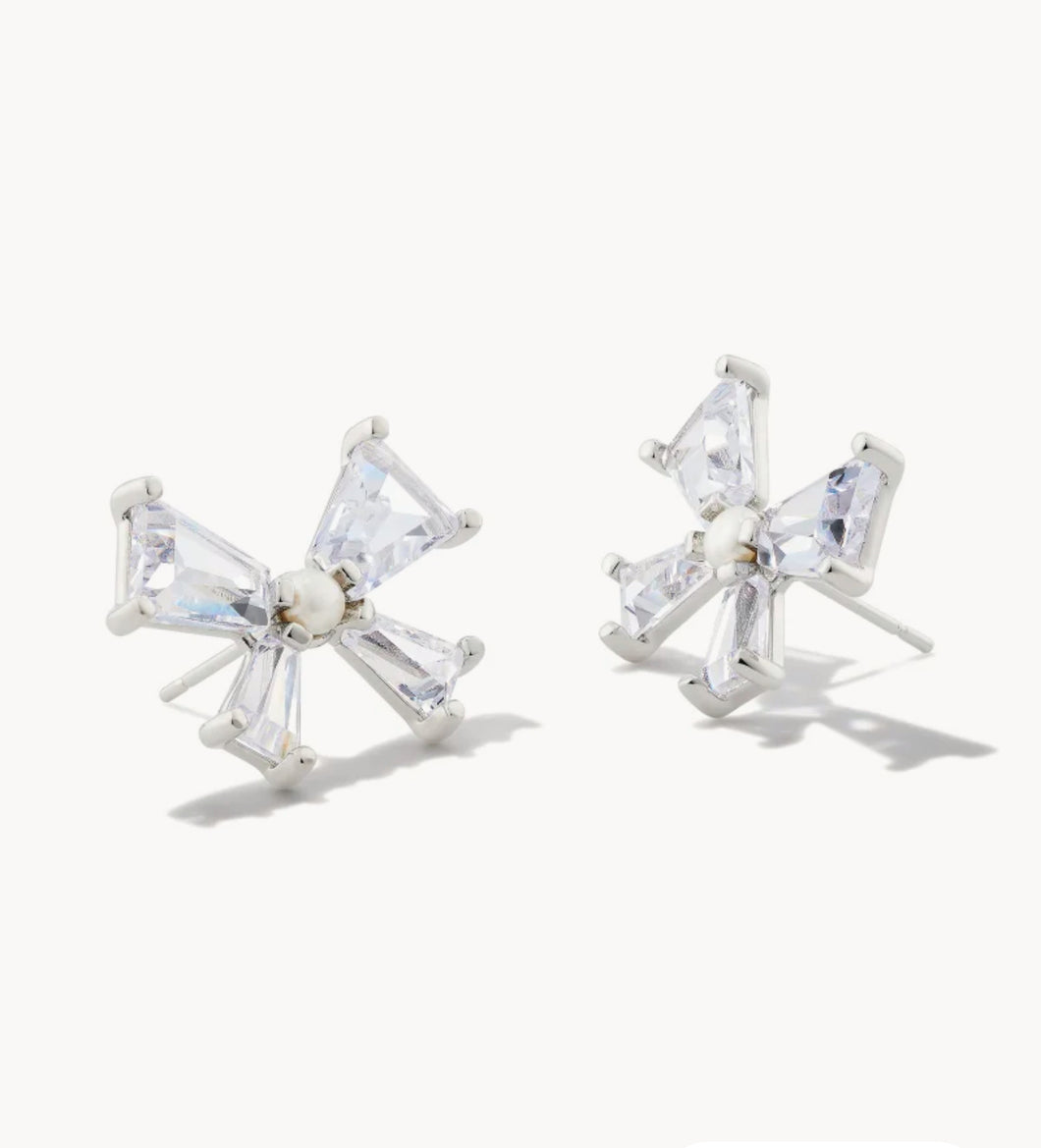 KENDRA SCOTT Blair Silver Bow Stud Earrings in White Crystal 9608875860