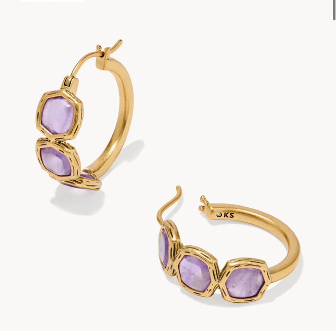 KENDRA SCOTT Maura Vintage Gold Hoop Earrings in Dark Purple Amethyst 9608867783