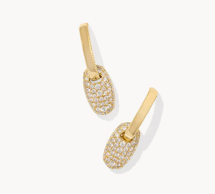 Kendra Scott-Bailey Gold Metal Pave Huggie Earrings in White Crystal 9608865484