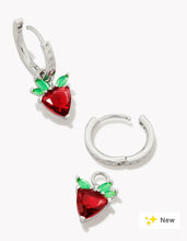 Load image into Gallery viewer, KENDRA SCOTT Strawberry Silver Huggie Earrings in Dark Pink Crystal 9608866915