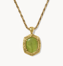 Load image into Gallery viewer, Kendra Scott-Tiger Striped Daphne Vintage Gold Small Long Pendant Necklace in Chartreuse Green Mother-of-Pearl 9608805504